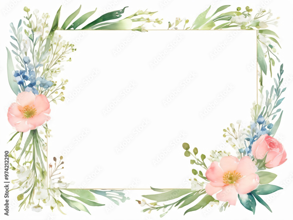 Fototapeta premium A blank wedding invitation adorned with a watercolor floral frame