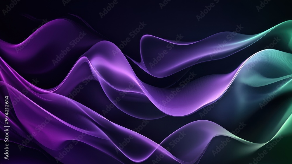 Fototapeta premium abstract background of digital sheets curves tangling around, dark purple to dark green