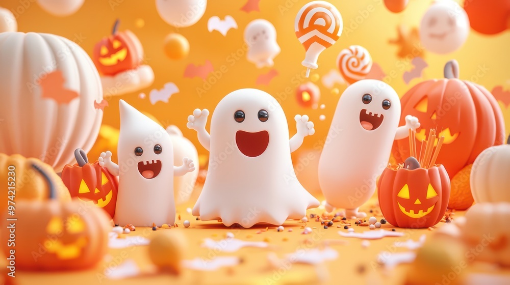 Spooky Fun at Halloween Party - Cartoon Ghosts and Goblins Playing Games in 3D Illustration, Generative AI Spooky Fun at Halloween Party - Cartoon Ghosts and Goblins Playing Games in 3D Illustration, Generative AI