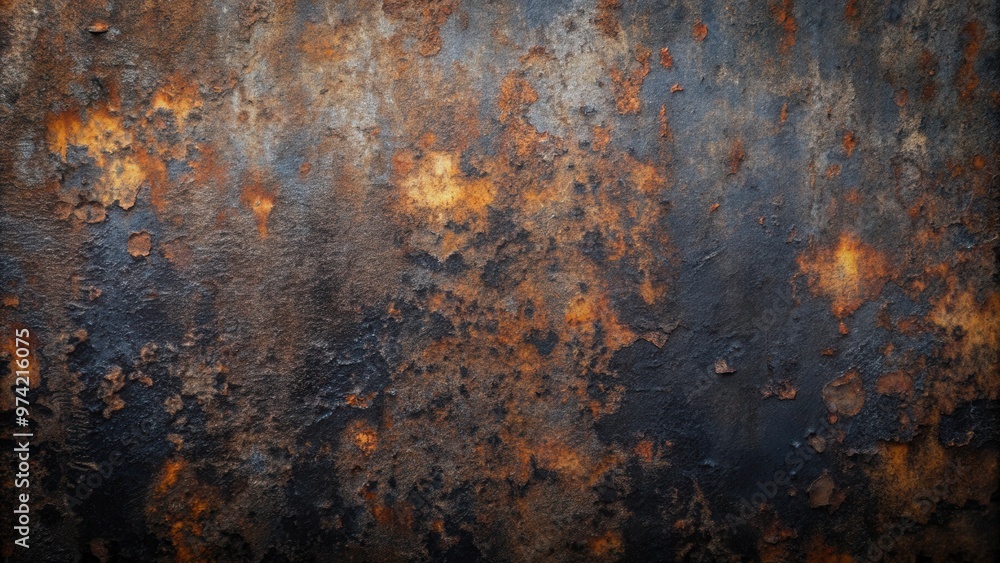 A close-up shot of a black textured steel worn metal surface background with rust and scratches A close-up shot of a black textured steel worn metal surface background with rust and scratches
