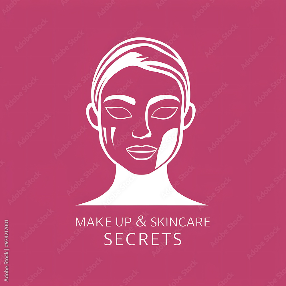 Makeup and Skincare Secrets logo on pink background, woman face Makeup and Skincare Secrets logo on pink background, woman face