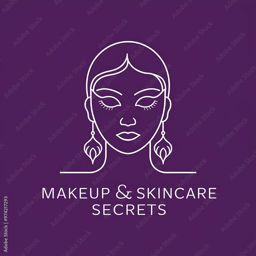Makeup and Skincare Secrets logo on purple background, woman face Makeup and Skincare Secrets logo on purple background, woman face