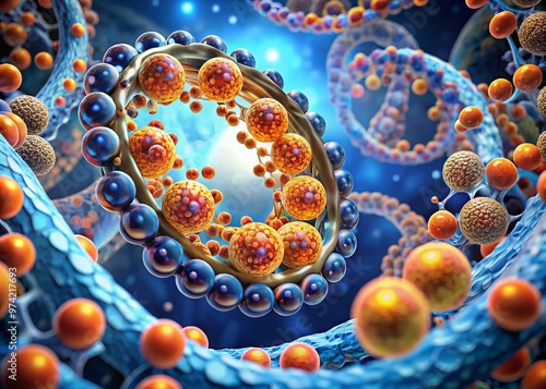 Microscopic illustration of cholesterol molecule structure, showcasing a lipid molecule's hydrophilic and hydrophobic photo