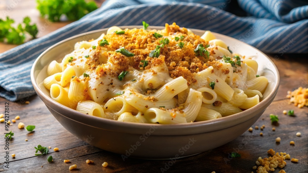 Rich and indulgent pasta bake smothered in melted cheese, crunchy toasted breadcrumbs, and a sprinkle of sharp black