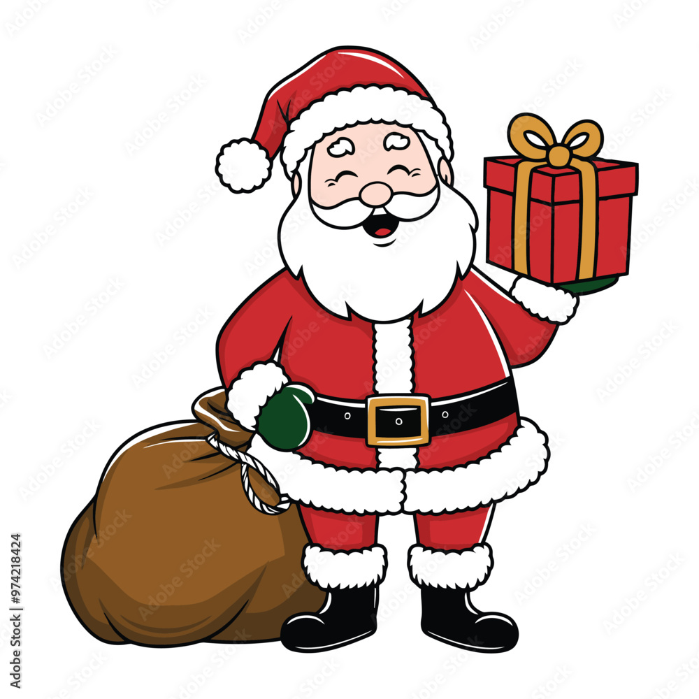 Santa Claus holding gift and sack illustration Santa Claus holding gift and sack illustration