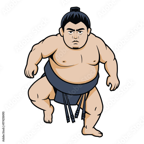 Sumo wrestler in traditional attire cartoon illustration