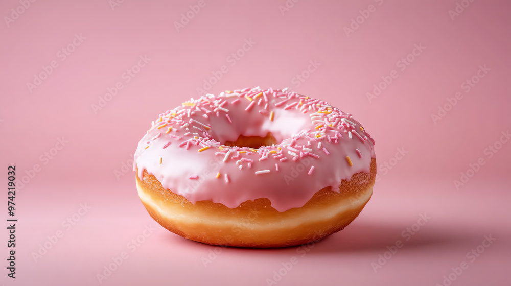 A delicious pink frosted donut with colorful sprinkles on a soft background, perfect for dessert lovers and sweet treats enthusiasts. A delicious pink frosted donut with colorful sprinkles on a soft background, perfect for dessert lovers and sweet treats enthusiasts.