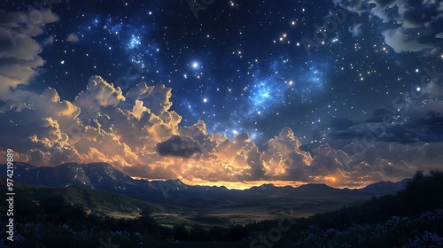 Night Sky with Stars and Clouds