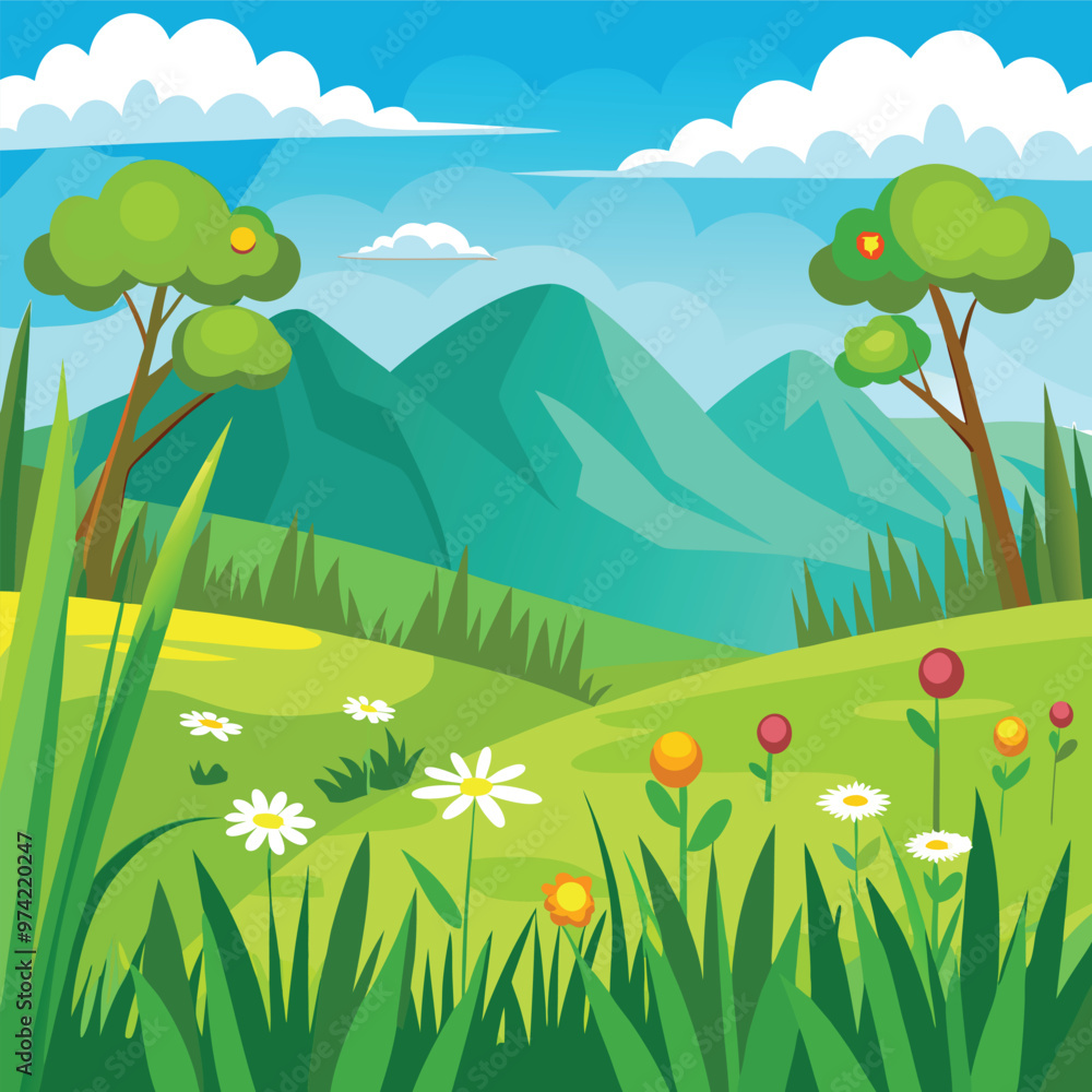 Fototapeta premium landscape with grass and flowers grassy meadow