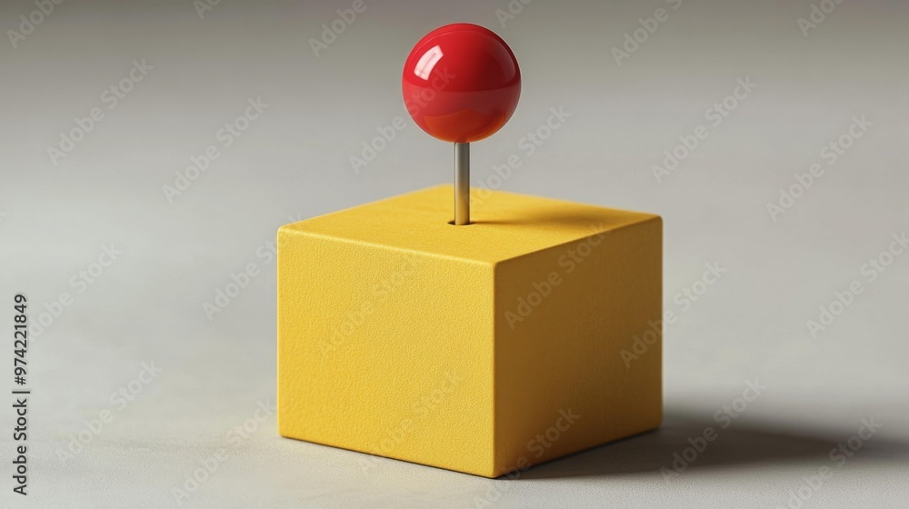 Yellow Cube with Red Ball on Top Generative AI Yellow Cube with Red Ball on Top Generative AI