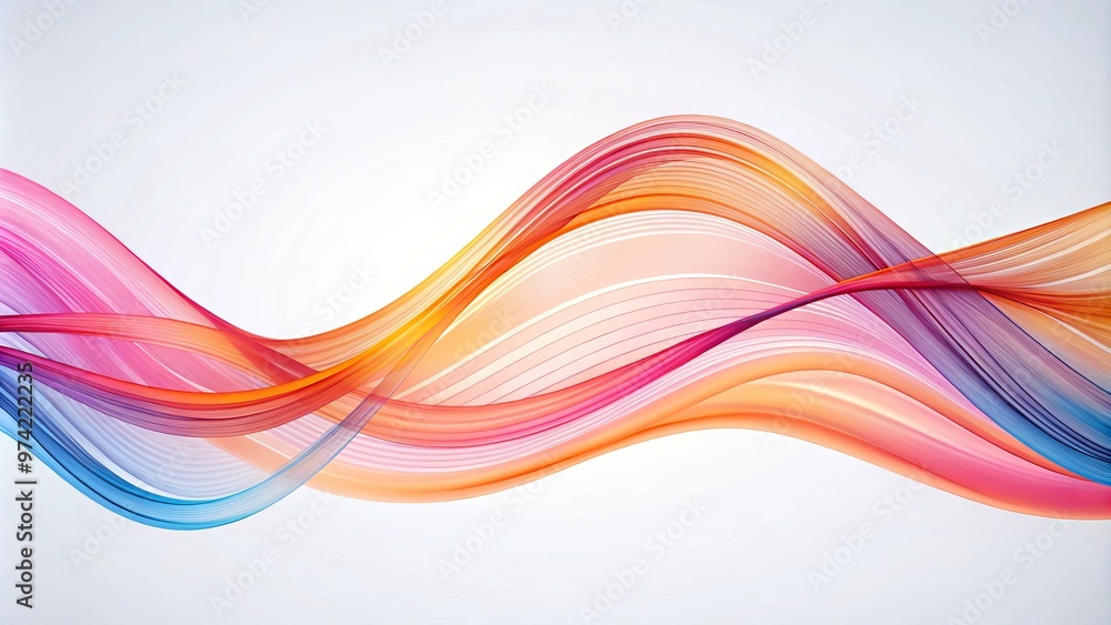 Softly glowing curved lines in pink, orange, and blue traverse a pure white expanse, creating a mesmerizing optical Softly glowing curved lines in pink, orange, and blue traverse a pure white expanse, creating a mesmerizing optical