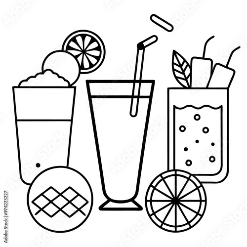 summer drinks outline coloring book page line art drawing