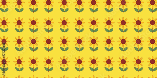 hand drawn cute sunflower vector seamless pattern. for printing, paper and packaging design