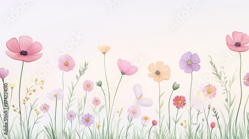 A serene floral illustration featuring a variety of colorful flowers in a soft pastel palette against a gentle background.