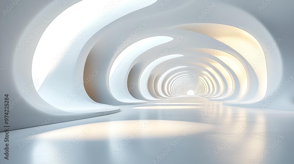 Fototapeta premium Futuristic White Tunnel with Organic Design Generative AI