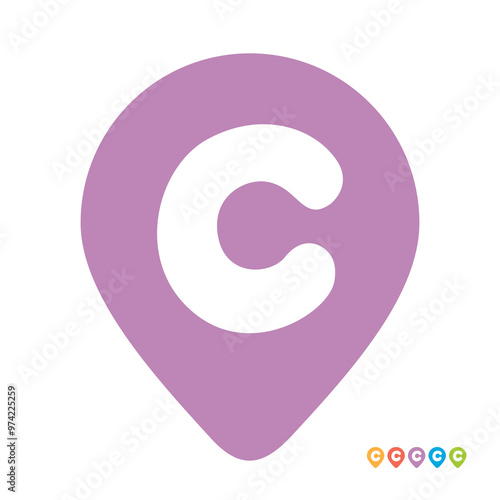 Letter c location map pin symbol, initial c gps pointer icon vector illustration, alphabet c combined with map marker sign