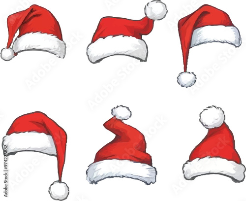 Red watercolor Christmas hats