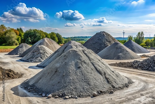 Piles of fly ash, a byproduct of coal combustion, await use as a supplementary cementitious material in road