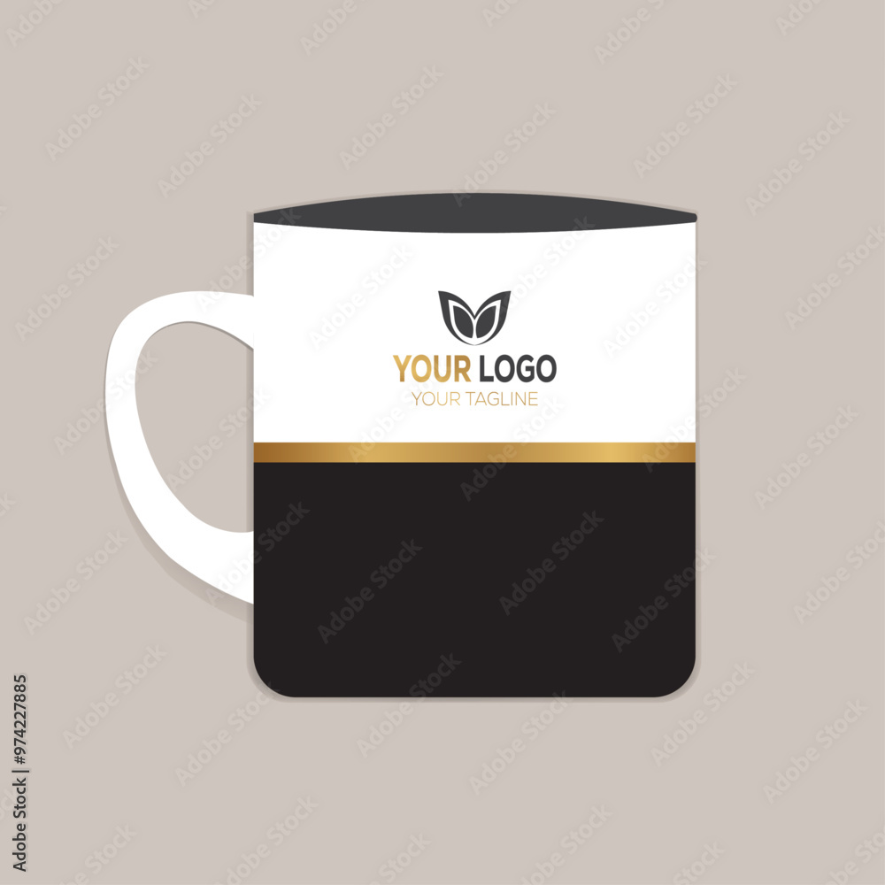 Modern Ceramic Black and Gold Mug Design Template with Logo. Modern Ceramic Black and Gold Mug Design Template with Logo.
