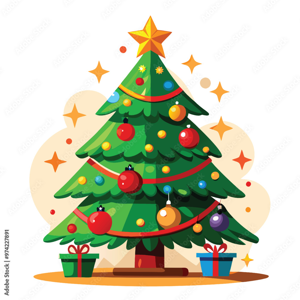 Naklejka premium Christmas Tree Vector Art Illustration - Festive, Colorful