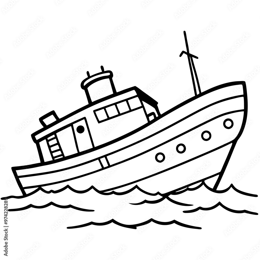 Obraz premium sunken sea vessel outline coloring book page line art drawing