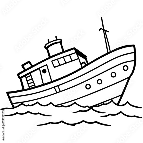 sunken sea vessel outline coloring book page line art drawing