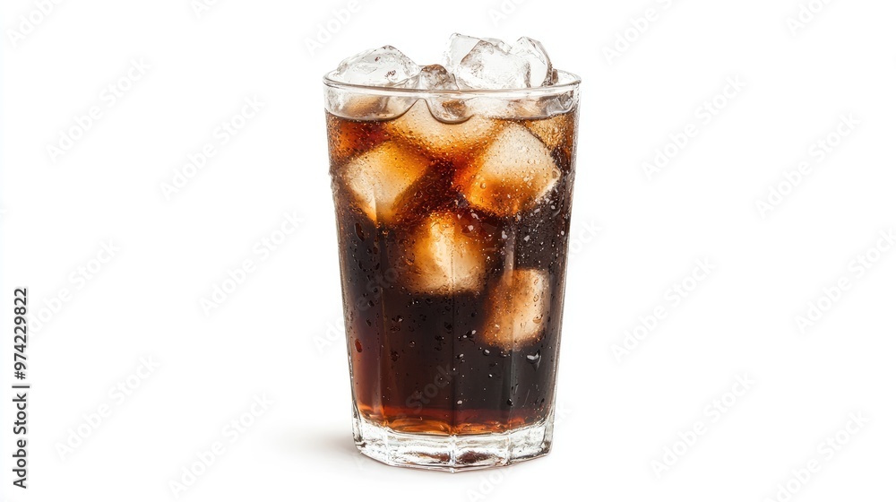 A glass of cola with ice cubes. A glass of cola with ice cubes.