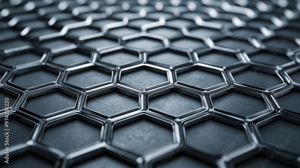 Futuristic Aluminum Honeycomb Structure in Modern Architecture with Geometric Pattern. Futuristic Aluminum Honeycomb Structure in Modern Architecture with Geometric Pattern.