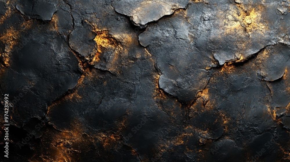 Black Textured Metallic Surface with Golden Accents Generative AI Black Textured Metallic Surface with Golden Accents Generative AI