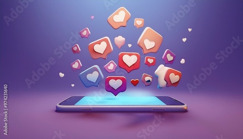 Wallpaper Mural Digital Love: Heart Icons Emerging from a Smartphone Torontodigital.ca