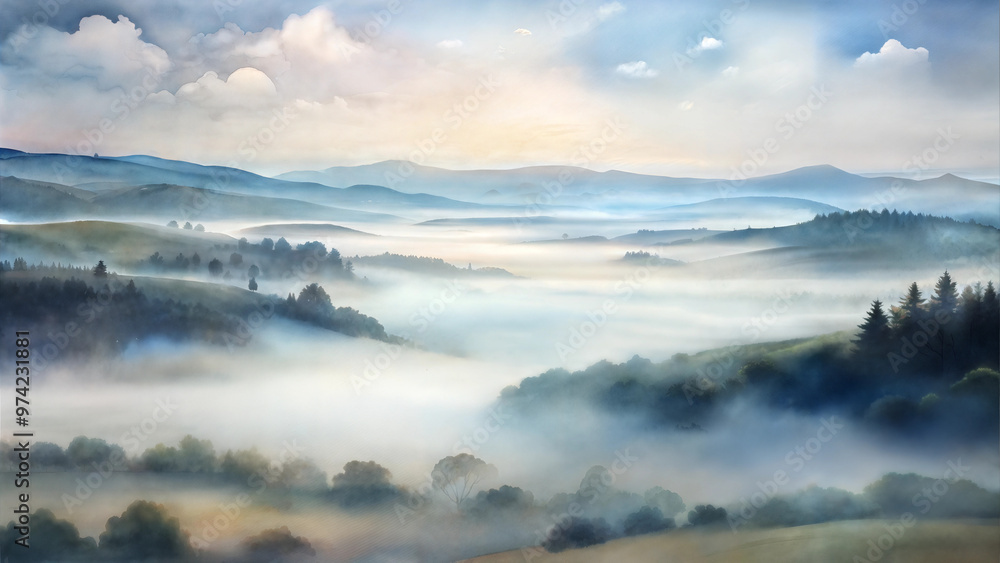 The morning forest in a thick fog The morning forest in a thick fog