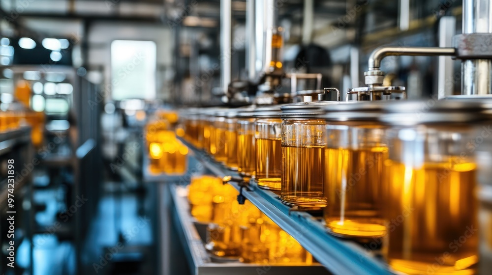 Naklejka premium Industrial honey processing machines in a factory, no people, with copy space