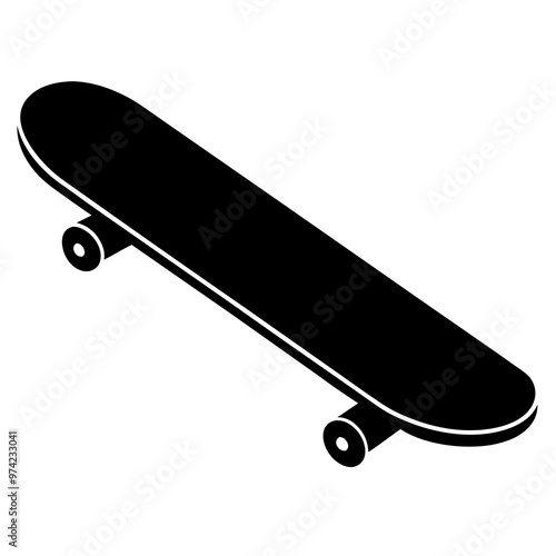 Black and white hand-drawn skateboard icon silhouette isolated on a white background. Skateboard clipart vector silhouette