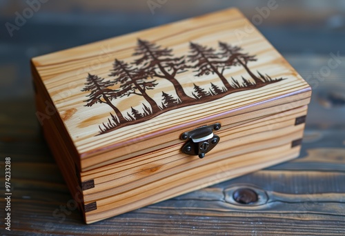 wooden box with honey and nuts photo