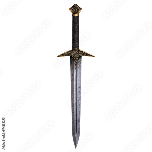 A detailed image of a medieval sword showcasing its unique blade and hilt design, perfect for historical themes and storytelling.