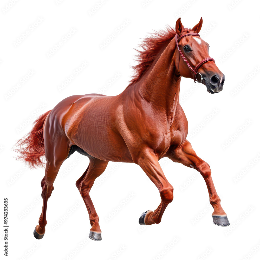 Obraz premium A majestic horse in motion, showcasing strength and grace, perfect for animal lovers and equestrian enthusiasts.
