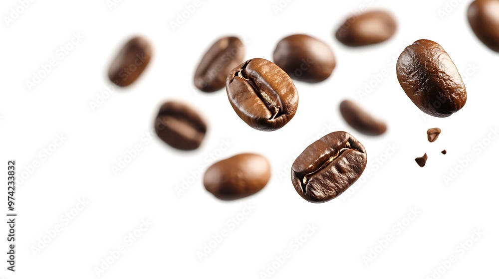 Coffee Beans Falling on White Background Coffee Beans Falling on White Background
