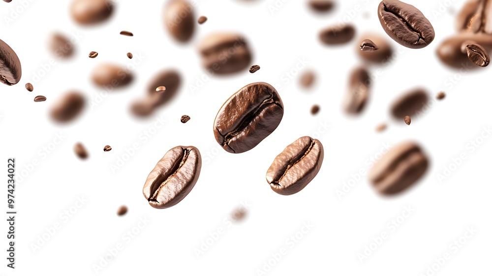 Coffee Beans Falling on White Background