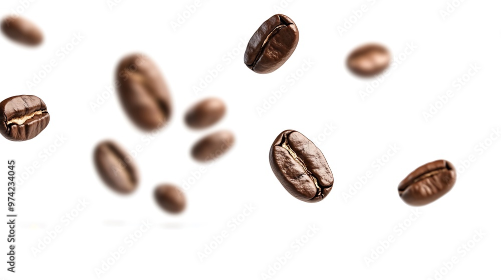 Coffee Beans Falling on White Background Coffee Beans Falling on White Background