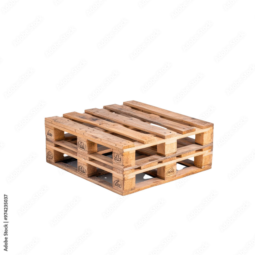 A wooden pallet used for storage and transportation of goods, showcasing its sturdy, flat design and natural finish. A wooden pallet used for storage and transportation of goods, showcasing its sturdy, flat design and natural finish.