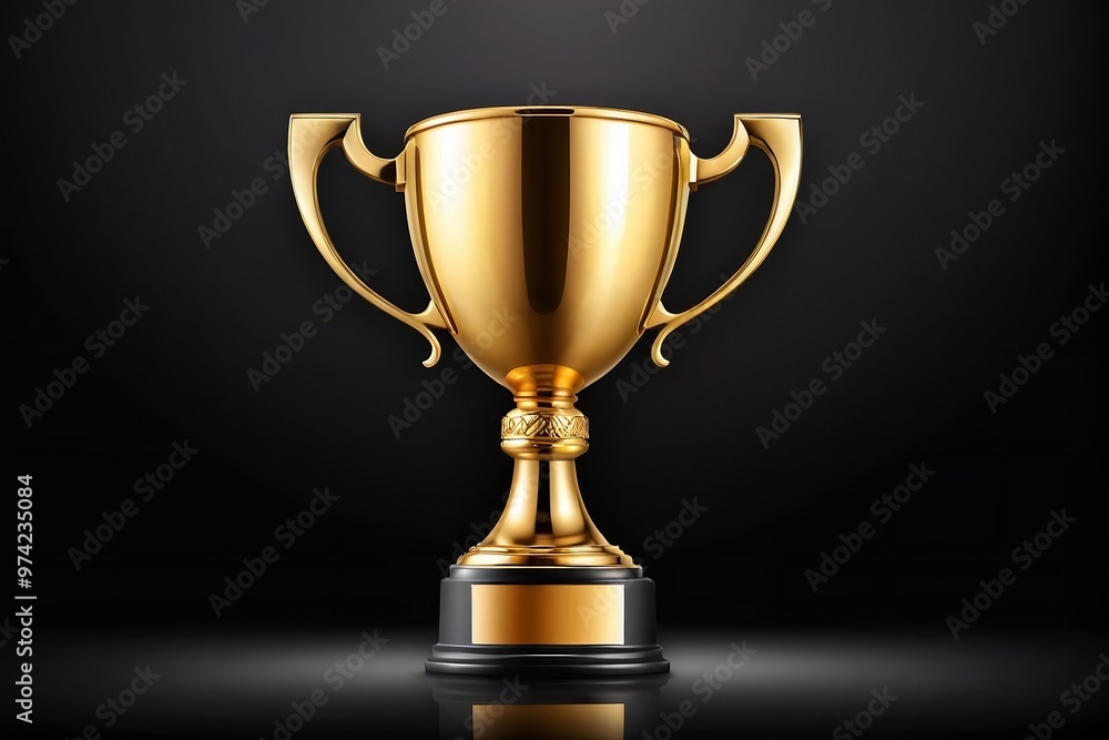 A golden champion cup on a black background with copy space. Graphic Resources. A golden champion cup on a black background with copy space. Graphic Resources.