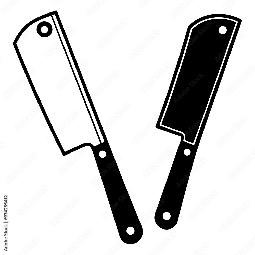 Black and white hand-drawn kitchen knife silhouette isolated on a white ...