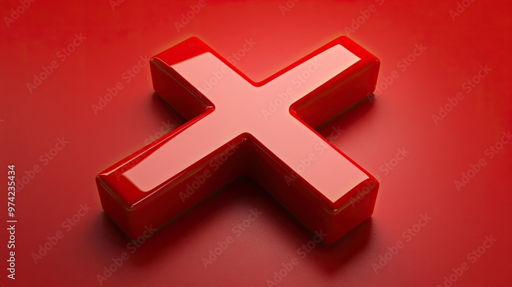 Fototapeta premium A red 3D cross shape on a red background.
