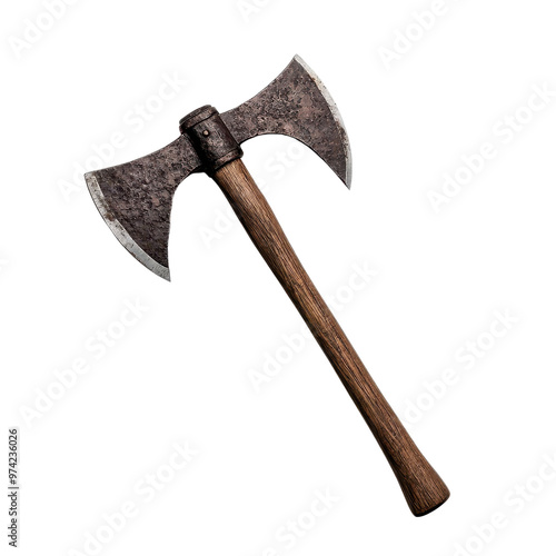 Rustic axe with a wooden handle, perfect for outdoor adventures or crafts. Ideal for illustrating tools and survival themes.