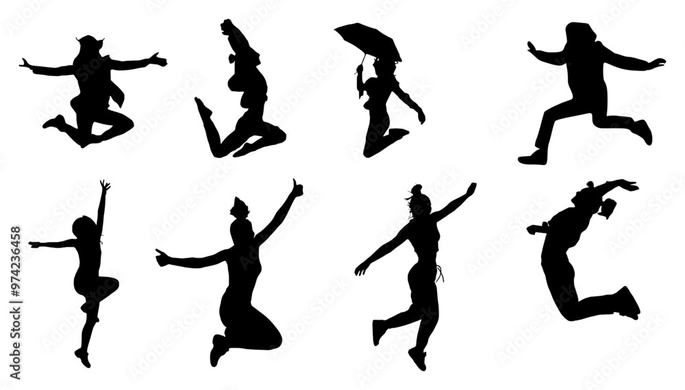 Ladies Jumping Silhouette Vector Set Ladies Jumping Silhouette Vector Set