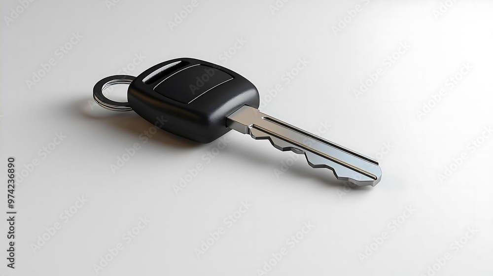 Black Car Key with Key Ring on White Background Black Car Key with Key Ring on White Background