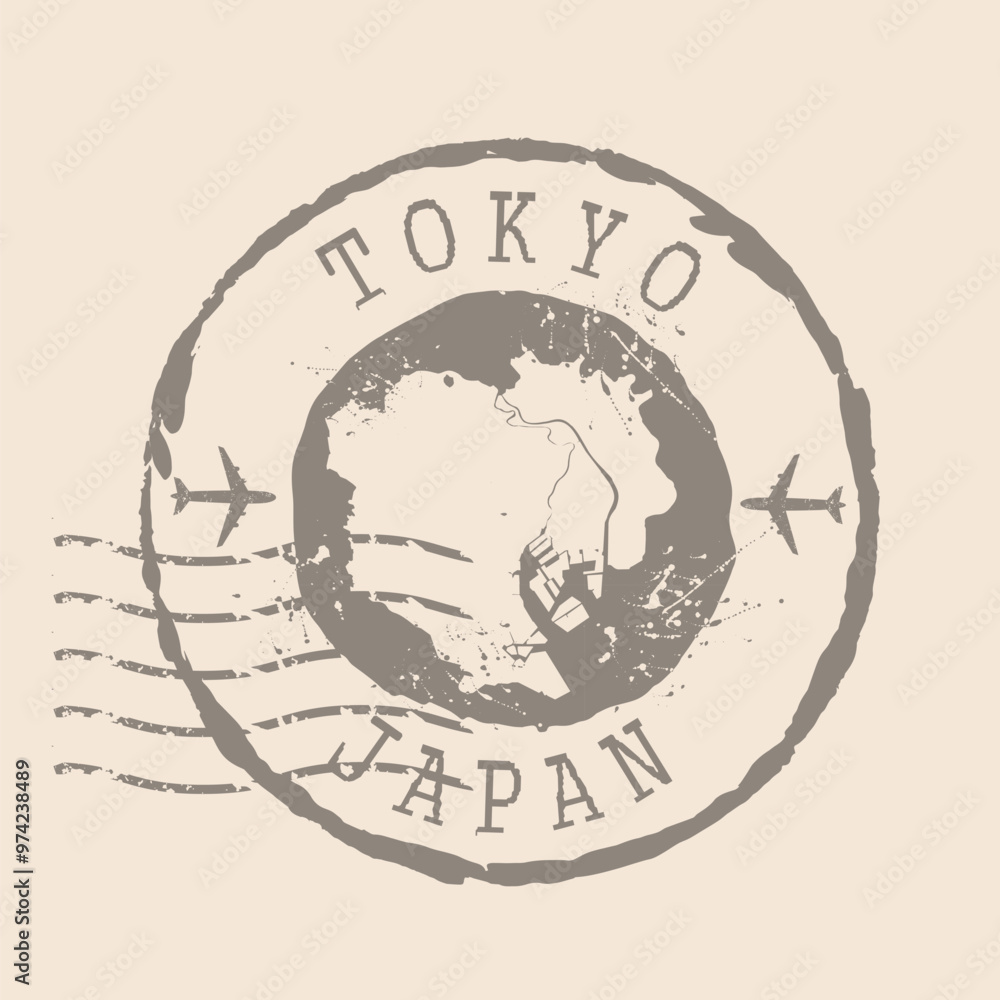 Fototapeta premium Stamp Postal of Tokyo. Map Silhouette rubber Seal. Design Retro Travel. Seal Map Tokyo of Japan grunge for your design. EPS10