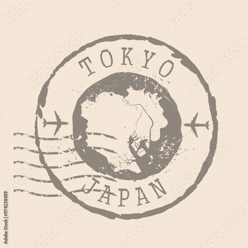 Stamp Postal of Tokyo. Map Silhouette rubber Seal.  Design Retro Travel. Seal  Map Tokyo of Japan grunge  for your design.  EPS10