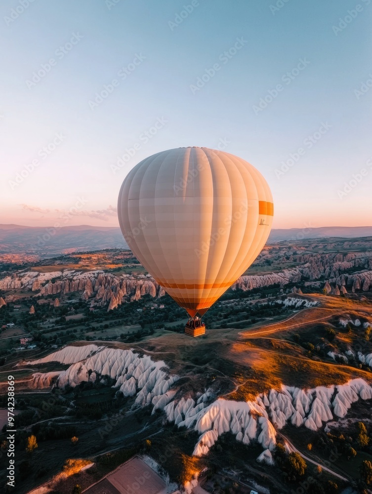 A person enjoys a luxurious hot air balloon ride over a scenic landscape A person enjoys a luxurious hot air balloon ride over a scenic landscape