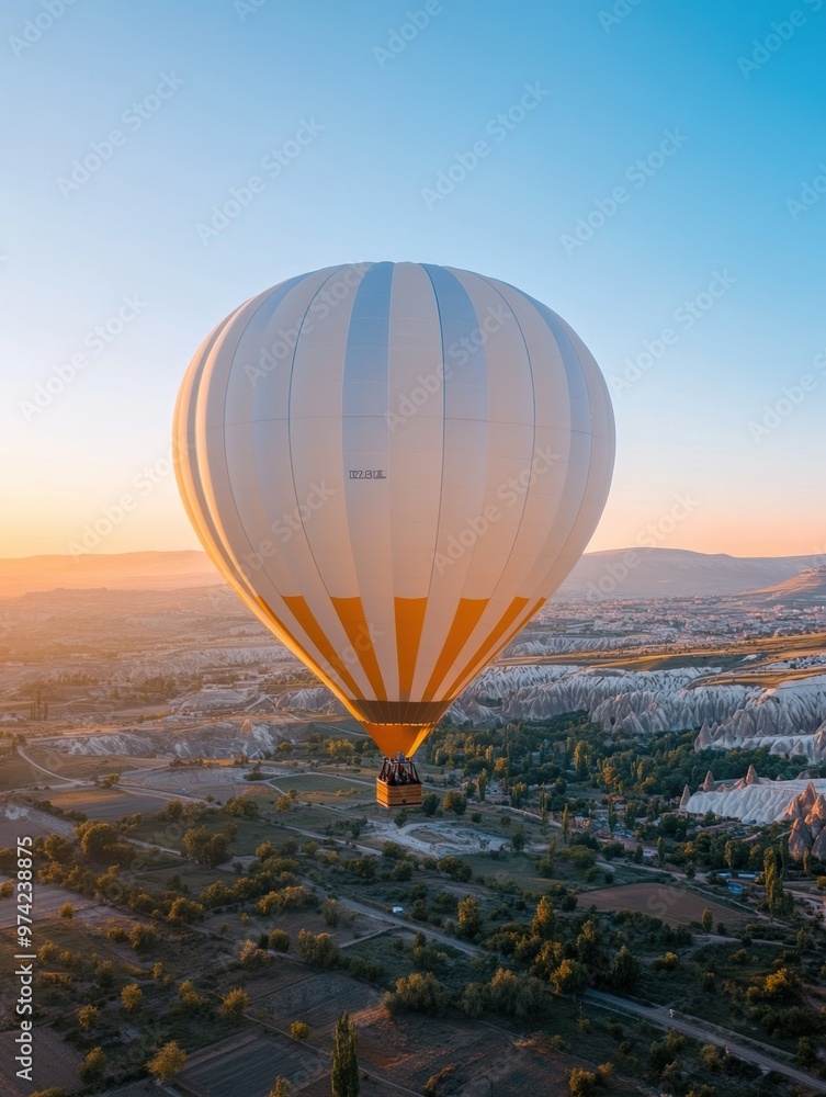 A person enjoys a luxurious hot air balloon ride over a scenic landscape A person enjoys a luxurious hot air balloon ride over a scenic landscape